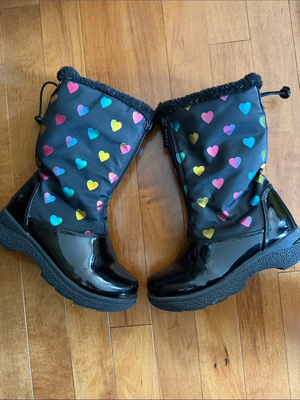 Totes Black Kids Rain & Snow Boots with Colorful Heart Print